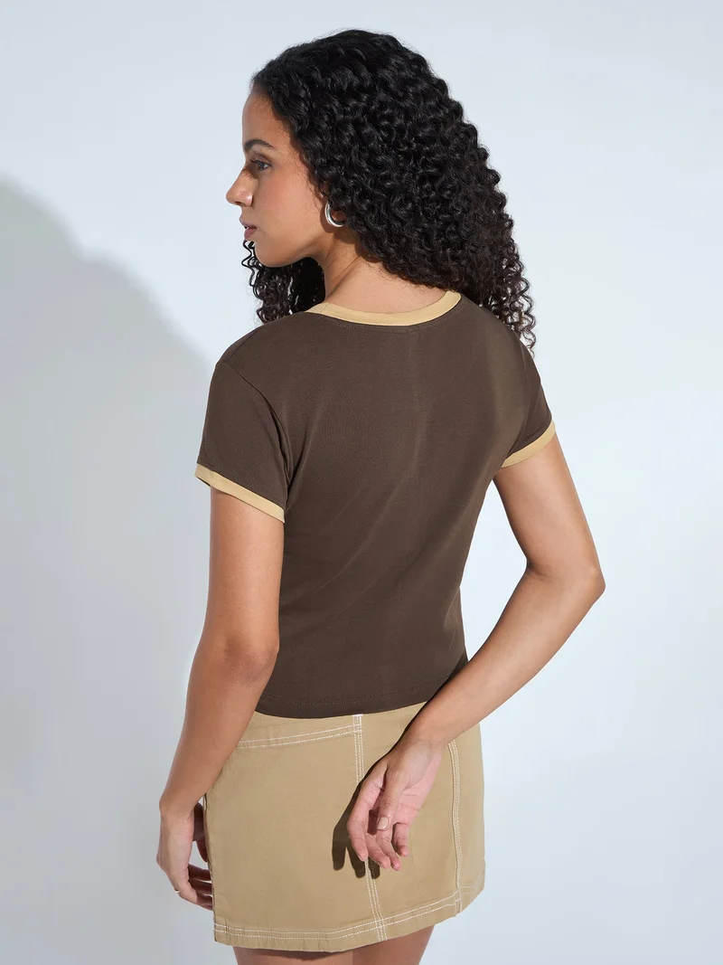 Outzidr  Brown Crew Neck Graphic Tshirt for Women | Best Price UAE